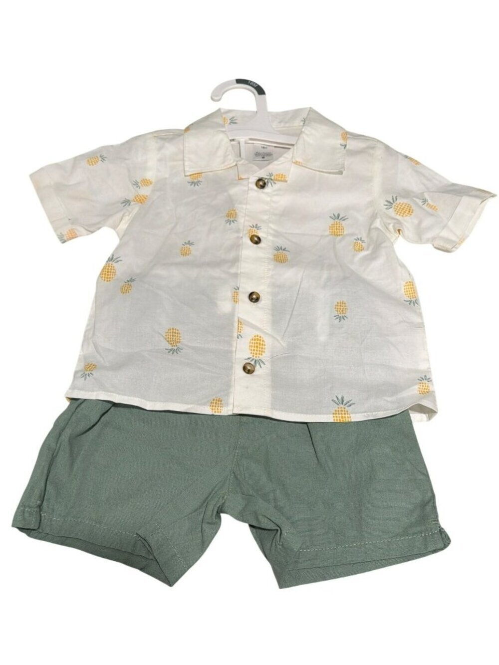 Carters Pineapple Print Button-Up Shirt & Green Shorts Set 18M